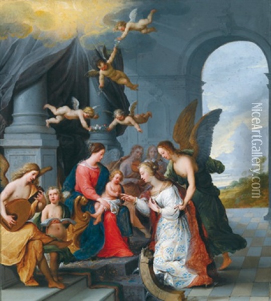 Die Mysthische Vermahlung Der Heiligen Katharina Mit Dem Jesusknaben Oil Painting - Peeter Van Avont
