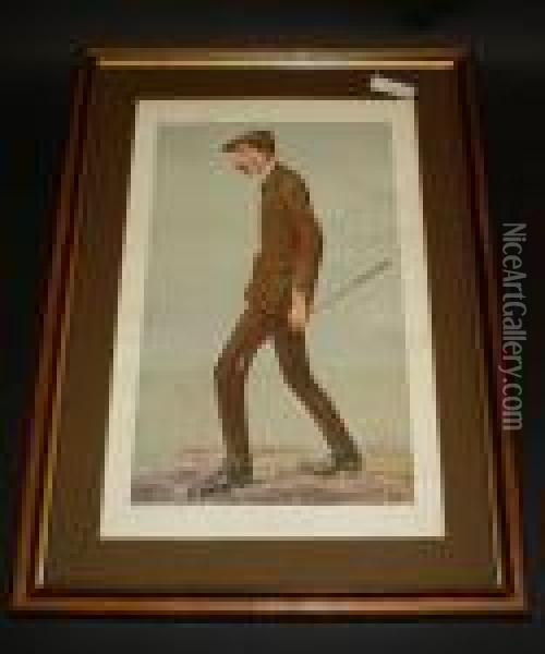 Featuring James Braid, A Vanity Fair Lithographic Portrait Published In 1907, Framed Oil Painting - Leslie Ward
