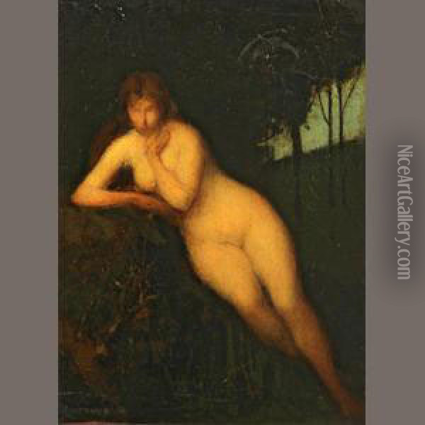 A Nude In A Landscape Oil Painting - Jean-Jacques Henner