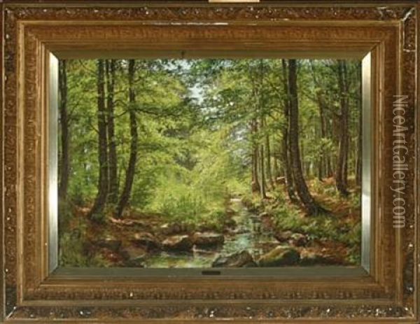 Forrest Scenery With Stream Oil Painting - Christian Bernh. Severin Berthelsen