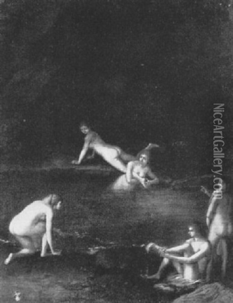 Nymphs Bathing In A Grotto Oil Painting - Cornelis Van Poelenburgh