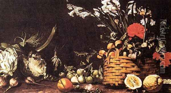 Still-Life with Vegetable, Fruit, and Flowers Oil Painting - Tommaso Salini (Mao)