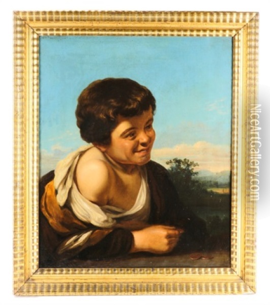 Boy With Coins Oil Painting - Giuseppe Mazzolini