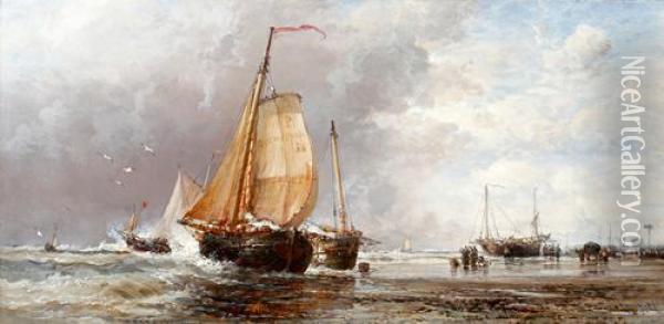 A Fresh Morning On The Dutch Coast Oil Painting - James Webb