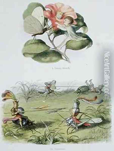 A Dancing Butterfly and The Tournament Oil Painting - Richard Doyle