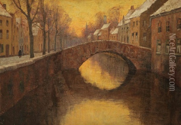 Canal A Bruges En Hiver Oil Painting - Alfons de Clercq