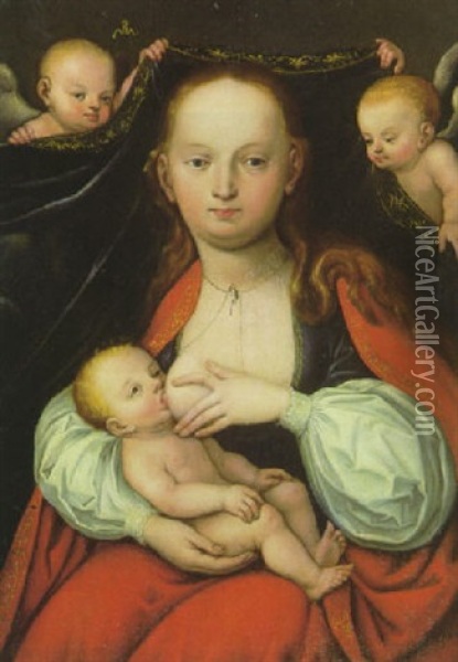 Madonna Lactans Vor Einem Von Engeln Gehaltenen Vorhang Oil Painting - Lucas Cranach the Elder