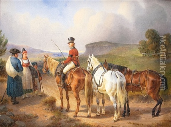 Encounter On The Road Oil Painting - Edmund Friedrich Rabe