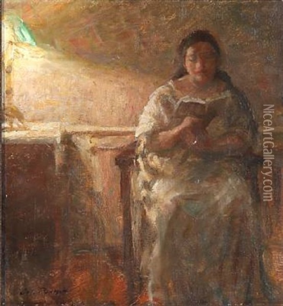 A Woman Reading In An Armchair Oil Painting - Julius Paulsen