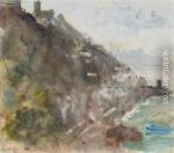 The Amalfi Coast, With A Castle On Top Of The Cliff Oil Painting - Hercules Brabazon Brabazon