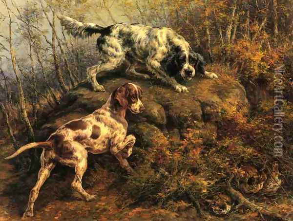 Pointer, Setter and Grouse Oil Painting - Edmund Henry Osthaus