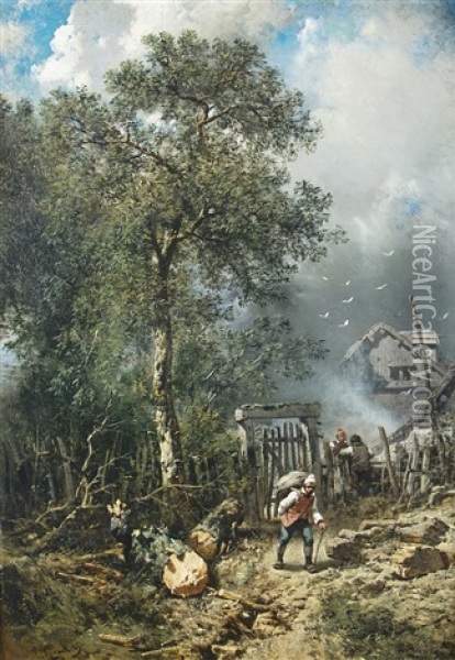 Departure From The Farmyard Oil Painting - Charles Hoguet