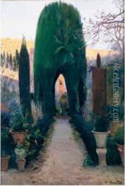 Jardin (garden) Oil Painting - Santiago Rusinol i Prats