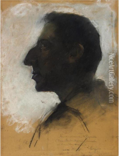 Profile Of A Man: A Study For 'jerusalem' Oil Painting - Lesser Ury