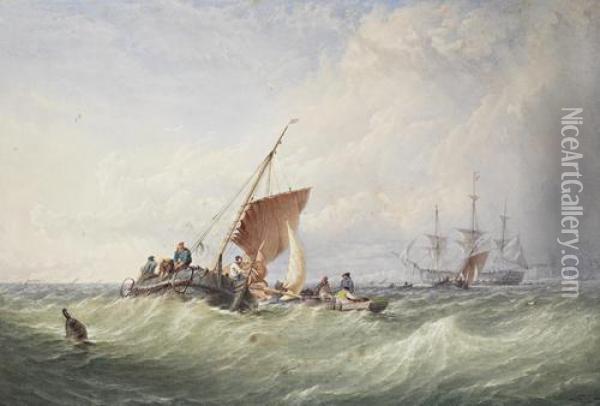 Hauling In The Nets Oil Painting - Thomas Sewell Robins
