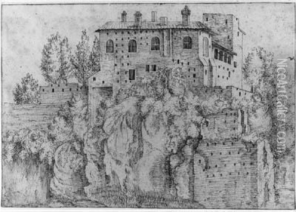 An Italianate Fortified Villa On An Outcrop Oil Painting - Gillis Neyts