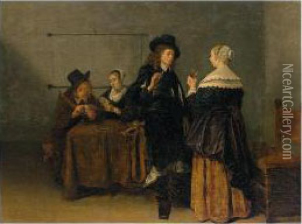 An Interior Scene With Figures Smoking, Drinking And Playing Cards Oil Painting - Quiringh Gerritsz. van Brekelenkam