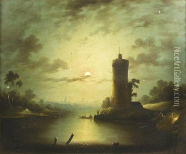River Landscapes Bymoonlight Oil Painting - Sebastian Pether