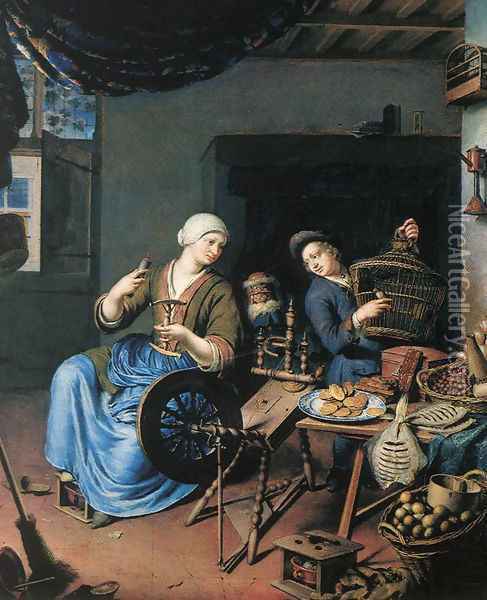 The Spinner Oil Painting - Willem van Mieris