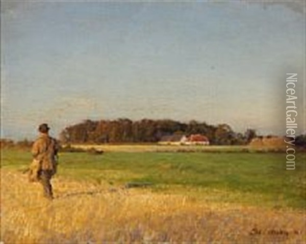 Summer Day With A Hunter Oil Painting - Julius Paulsen