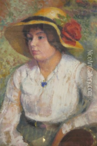 Portrait De Femme Au Chapeau Fleuri Oil Painting - Georges Lemmen