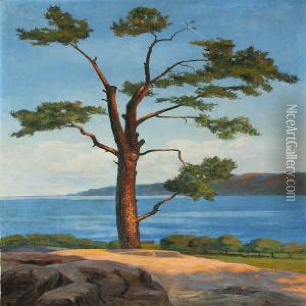 Coastel Sceneri With Tree Oil Painting - Viggo Rasmus Simesen