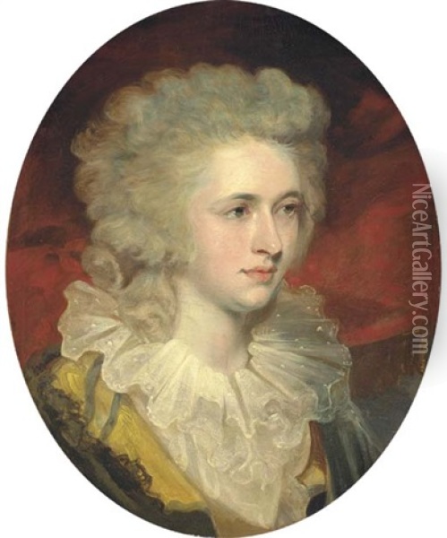 Portrait Of Miss Lockhart Alexander In A Sprigged Muslin Ruff Oil Painting - Sir John Hoppner