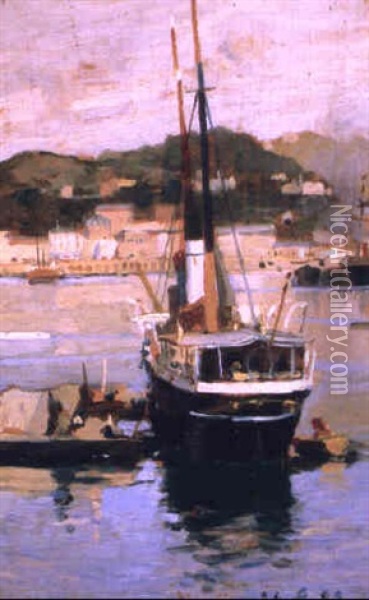 Porto In Liguria Oil Painting - Lorenzo Delleani