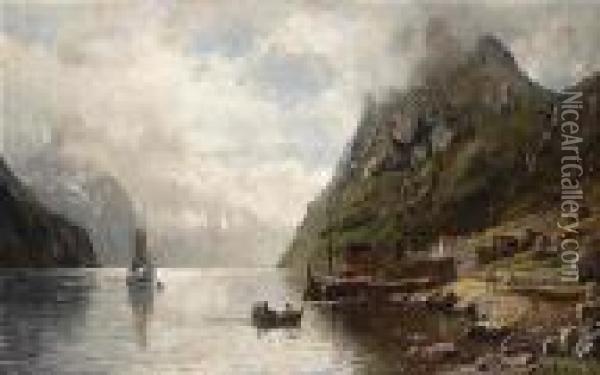 Fjord Scene (#) Untitled Oil Painting - Anders Monsen Askevold