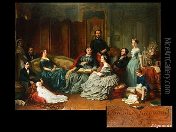 Die Familie Oil Painting - Claudius Jacquand