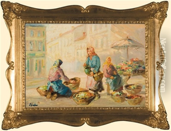 Vendors Oil Painting - Erno Erb
