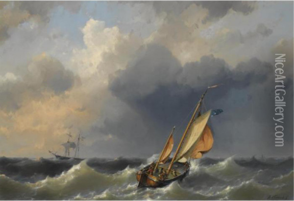 Texel Fishermen In Stormy Weather Oil Painting - Hermanus Jr. Koekkoek