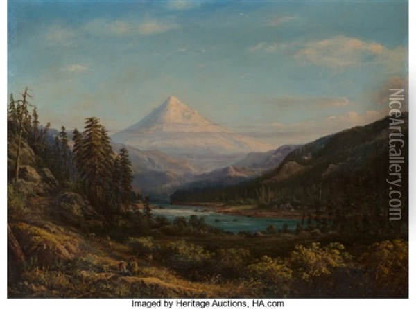 Mount Hood From The Banks Of Little Sandy River Oil Painting - William Keith