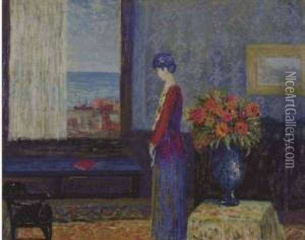 Lady At The Window Oil Painting - Charles Harmony Harrison
