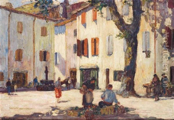 Place De Village Oil Painting - Louis Floutier