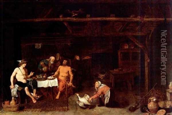 Philemon And Baucis Giving Hospitality To Jupiter And Mercury Oil Painting - David Ryckaert III
