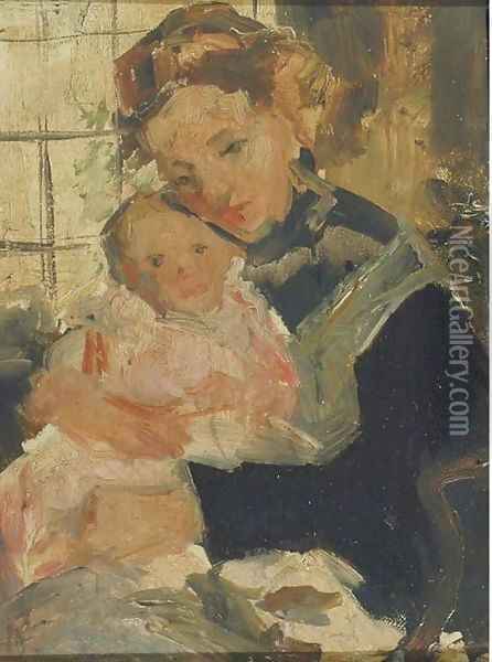 Loving care mother and child Oil Painting - Simon Maris