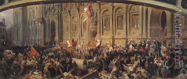 Alphonse de Lamartine 1790-1869 Rejecting the Red Flag at the Hotel-de-Ville, Paris, 25th February 1848 Oil Painting - Felix Philippoteaux