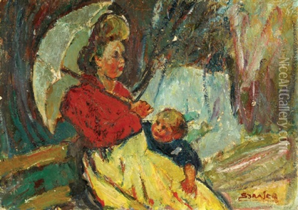 Motherhood Oil Painting - Seweryn Szrejer