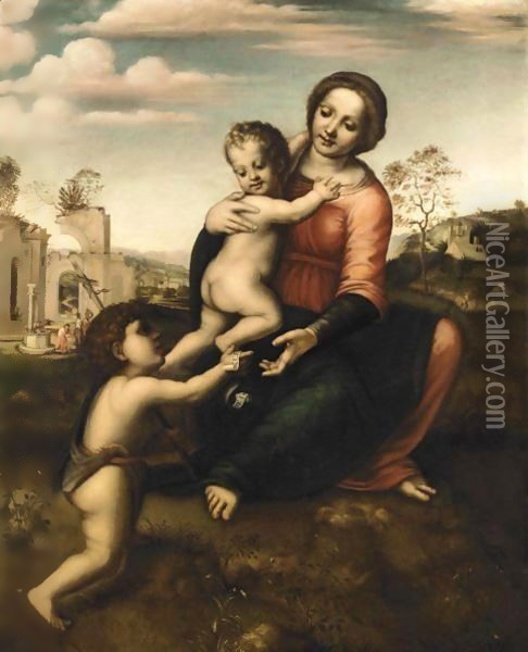 The Madonna And Child With The Infant Saint John The Baptist (The 'Madonna Del Pozzo') Oil Painting - Francesco Franciabigio