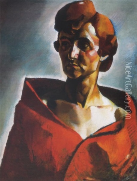No Pirosban (woman In Red) Oil Painting - Vilmos Aba-Novak