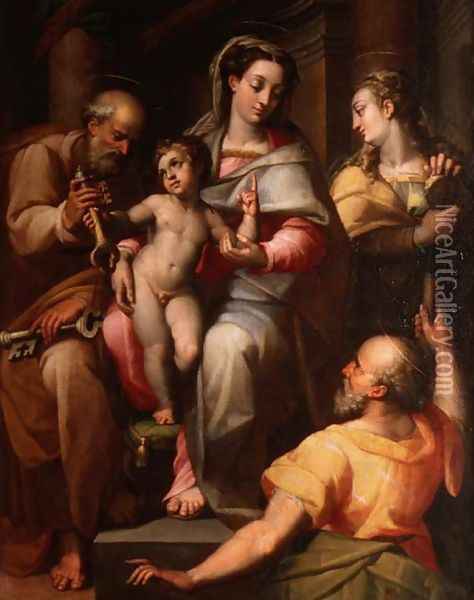 Holy Family with St. Peter and St. Mary Magdalene Oil Painting - Orazio Samacchini