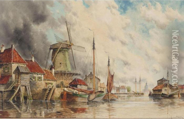 Haarlem Canal, Holland Oil Painting - Hermanus Jr. Koekkoek