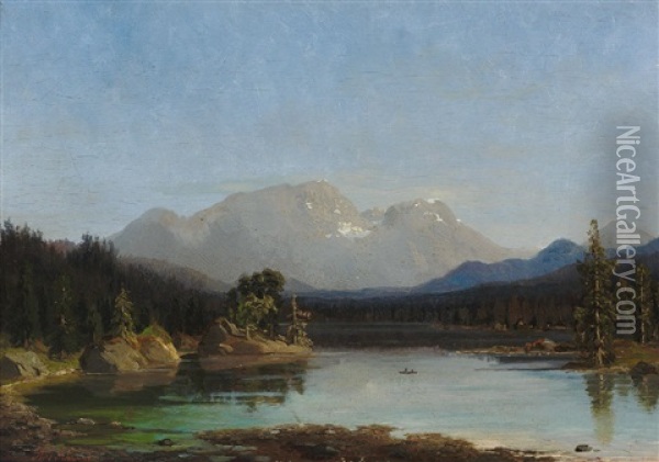 Waldsee Mit Gebirgshintergrund An Einem Prachtvollen Fruhlingsmorgen Oil Painting - Amelie Ulrika Sofia von Schwerin