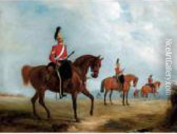 A Sergeant Of The 1st Or Royal 
Regiment Of Dragoons With Other Mounted Members Of His Regiment Oil Painting - John Jnr. Ferneley