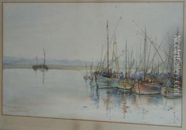 Fishing Boats Moored Up Oil Painting - Frank Rousse