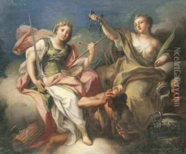 Justice And Temperance Triumphant Over Vice Oil Painting - Placido Costanzi