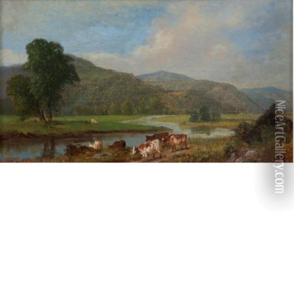 Connecticut Landscape With Cattle Oil Painting - Arthur Fitzwilliam Tait