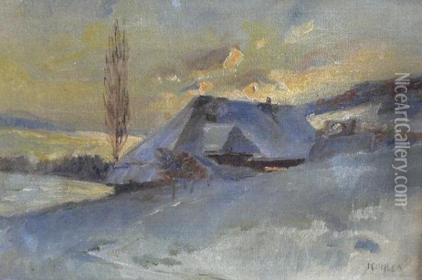 Tief Verschneite Winterlandschaft Mit Bauernhaus Oil Painting - Albert Stefan Kohler