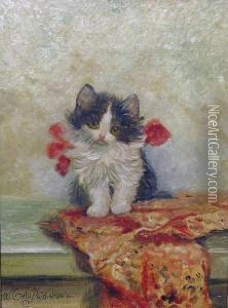 Junge Katze Mit Buntem Tuch Oil Painting - Meta Pluckebaum